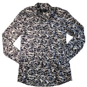 Topman Black and White Floral Button Down Long Sleeve Shirt, Size Small